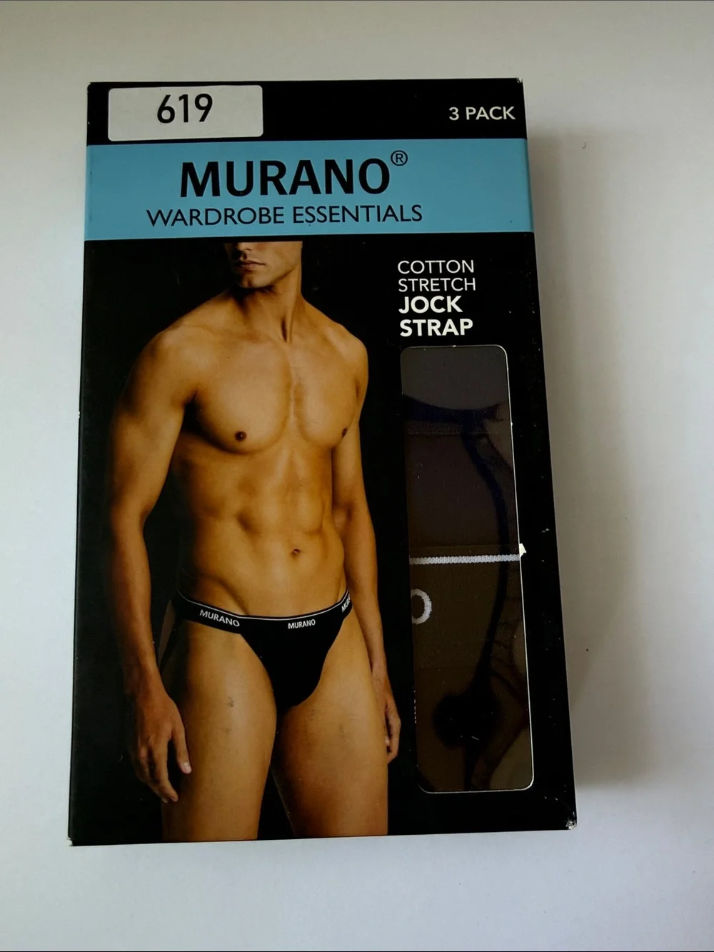 Murano Black Cotton Stretch Jock Strap - 3 Pack